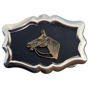 Vintage Horse Head Belt Buckle Country Western Wear Silver Black Cowboy
